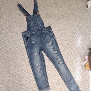 Dollhouse Distressed Blue Denim Womens Overalls